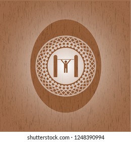 pull up icon inside badge with wooden background