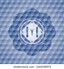 pull up icon inside blue badge with geometric pattern.
