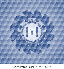 pull up icon inside blue badge with geometric pattern background.
