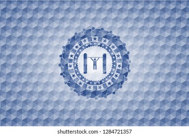 pull up icon inside blue hexagon emblem.