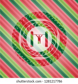 pull up icon inside christmas colors emblem.