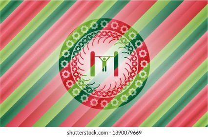 pull up icon inside christmas colors style emblem.