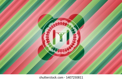pull up icon inside christmas colors emblem.