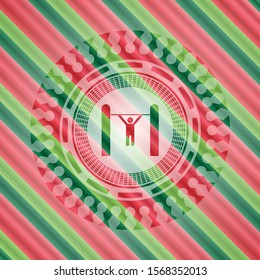 pull up icon inside christmas colors badge.