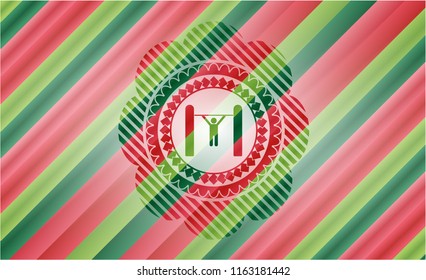 pull up icon inside christmas emblem background.
