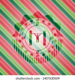 pull up icon inside christmas emblem background.