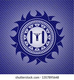 pull up icon inside emblem with jean background