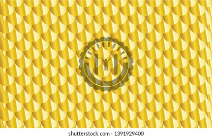 pull up icon inside golden emblem or badge. Scales pattern. Vector Illustration. Detailed.