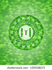 pull up icon inside green emblem with mosaic background