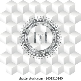 pull up icon inside grey badge with geometric cube white background