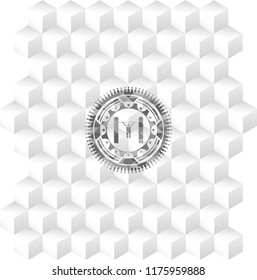 pull up icon inside grey emblem with cube white background