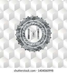 pull up icon inside grey emblem. Vintage with geometric cube white background