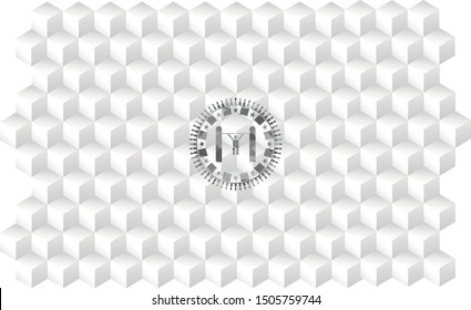 pull up icon inside grey icon or emblem with geometric cube white background