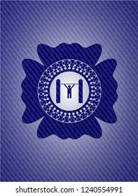 pull up icon inside jean or denim emblem or badge background