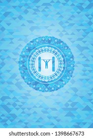 pull up icon inside light blue emblem with triangle mosaic background