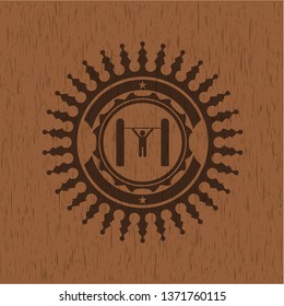 pull up icon inside realistic wood emblem
