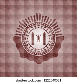 pull up icon inside red emblem with geometric pattern background. Seamless.