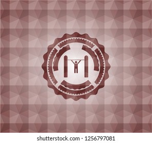 pull up icon inside red seamless geometric emblem.