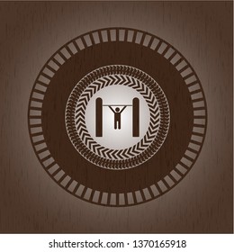 pull up icon inside retro style wood emblem