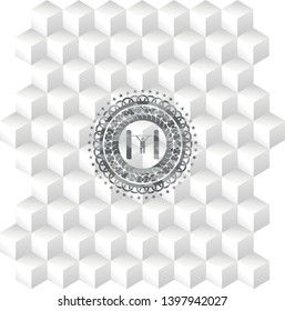 pull up icon inside retro style grey emblem with geometric cube white background