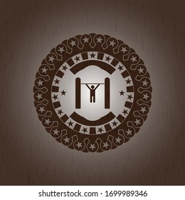 pull up icon inside retro wood emblem