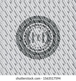 pull up icon inside silver color emblem or badge. Scales pattern. Vector Illustration. Detailed.