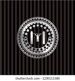 pull up icon inside silvery badge or emblem