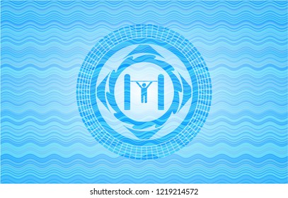 pull up icon inside water representation emblem background.