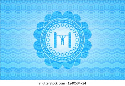pull up icon inside water wave representation style emblem.