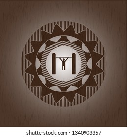 pull up icon inside wooden emblem