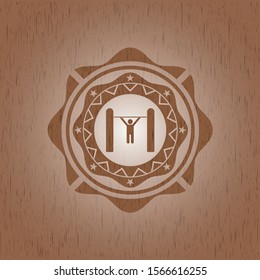 pull up icon inside wooden emblem. Vintage.