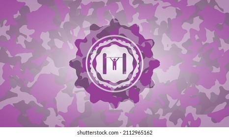 pull up icon on pink and purple camouflage pattern. 
