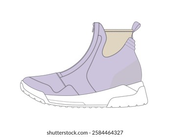 Pull on high top shoes vector design technical flat drawing by adobe illustrator.