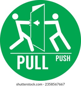 pull to open the door,signage with  icon of the people trying to open the door. vector illustration, ready to printed at sticker,paper,wood,acrylic. template for door sign at ATM,bank,hotel,office,bar