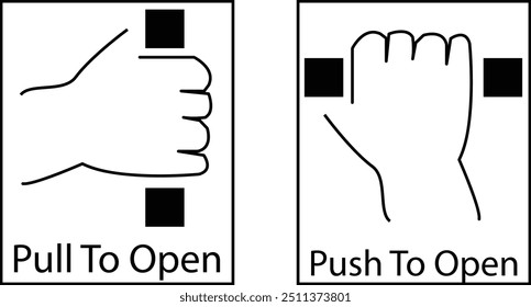 Pull to open and Push to open sign with text in Vector 10 EPS illustration. Pull and Push to open sign for online shop, blog, web, cafe, and hotel. Technology material in Vector 10 EPS illustration.
