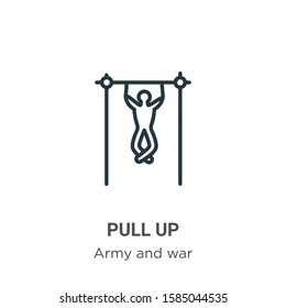 Pull up outline vector icon. Thin line black pull up icon, flat vector simple element illustration from editable army and war concept isolated on white background