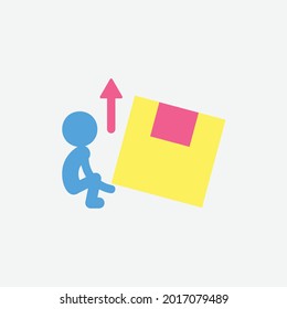  pull up pictogram, man and box, delivery, vector illustration
