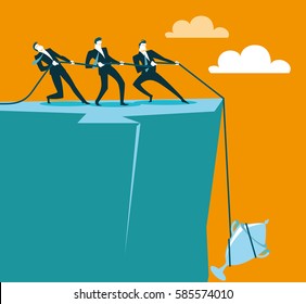 pull a prize out of the abyss. Vector illustration. Business concept
