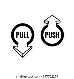 Pull and push door sign set. Monochrome black color style.