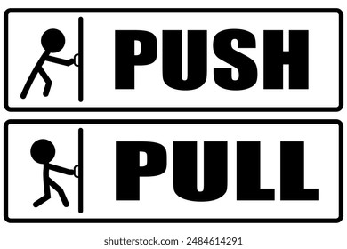 Pull push door signs pictogram. Vector icon sticker design concept