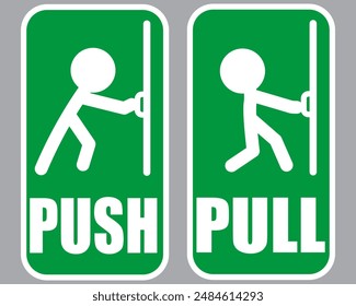 Pull push door signs pictogram. Vector icon sticker design concept