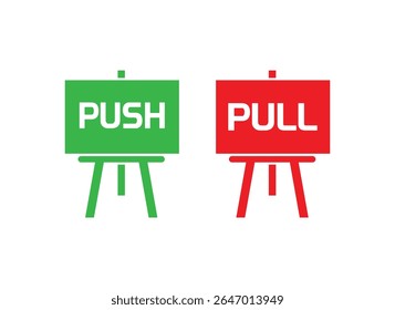 Pull and push sign on white background