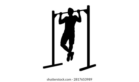 Pull up Silhouette On Bar Black Shape Against White Background
