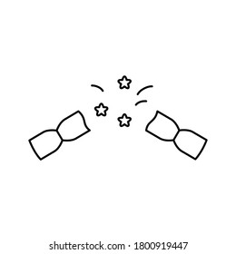 Pulsierter Weihnachtscracker. Lineare Ikone der explodierten neuen Jahr Cracker mit Sternen. Schwarze Illustration der Ferienattribute für Spaß. Symbol der Überraschung. Contour einzeln auf Vektorgrafik, weißer Hintergrund