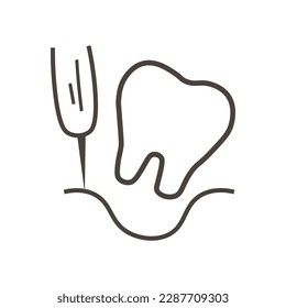 Pulled out tooth, gum and syringe on white background