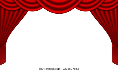 pulled stage curtain with empty space  in centre, red curtain vector illustration.