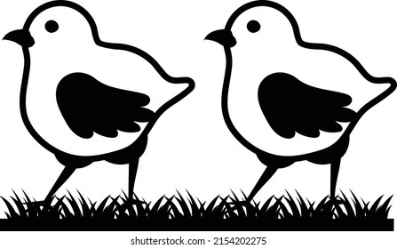 pullets or Baby free range chicken vector icon design, Poultry farming symbol, Meat or Eggs Production Sign, Protein and farmyard equipment stock illustration, Pair of chicks Concept