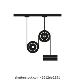 Pulley block icon. Black mechanical symbol. Weight lifting system. Vector illustration.