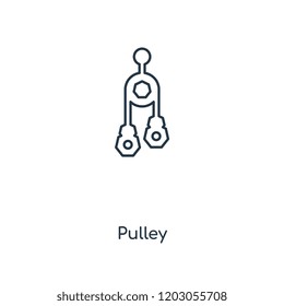 Pulley concept line icon. Linear Pulley concept outline symbol design. This simple element illustration can be used for web and mobile UI/UX.