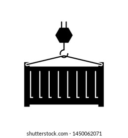 Pulley  & Container Icon - Shipping Vector Sign & Symbol in Glyph Style for Design, Presentation or Website.